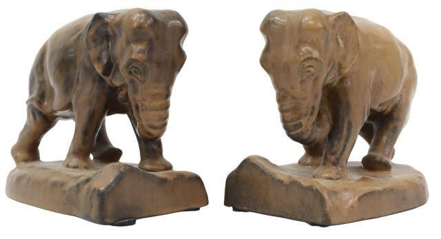 Appraisal: pair American Arts and Crafts pottery elephant bookends Rookwood Pottery