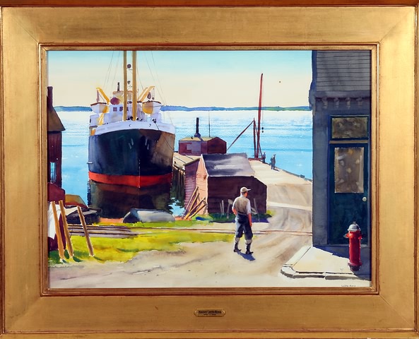 Appraisal: Ship in harbor watercolor x sight SLR Leith-Ross Artist American