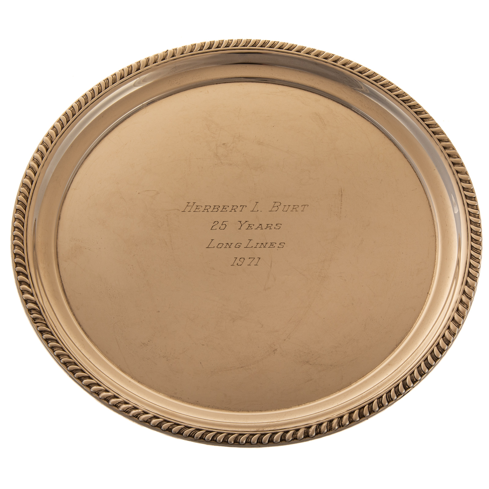 Appraisal: BALFOUR STERLING SERVING PLATTER Circular with gadrooned rim inscribed Herbert