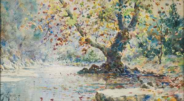 Appraisal: Paul Sawyier Kentucky - Kentucky River Scene Watercolor on paper