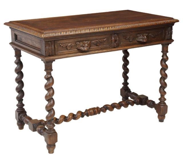 Appraisal: French Henri II style oak writing table desk th c