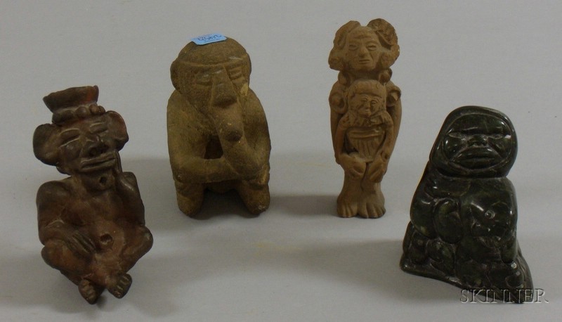 Appraisal: Three Ethnographic Pottery and Carved Stone Seated Figures and an