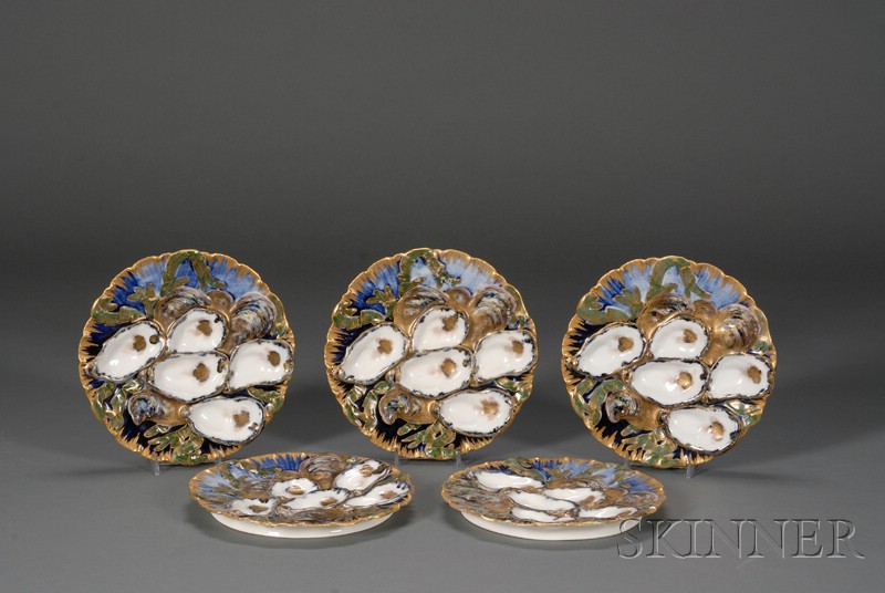 Appraisal: Set of Five Limoges Porcelain Oyster Plates Haviland Co late