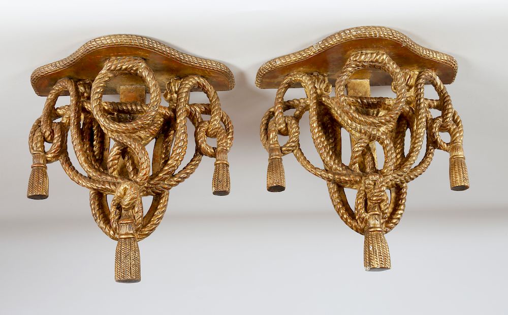 Appraisal: Pair of Gilt Composition Rope Brackets Exclusive on Bidsquare Pair