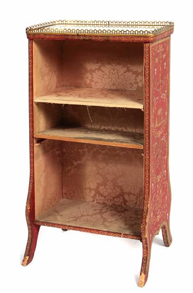 Appraisal: A Louis XV style tooled red leather shelf with mirror