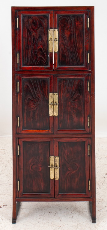 Appraisal: CHINESE DOOR RED WOOD TALL CABINET Chinese exotic red wood