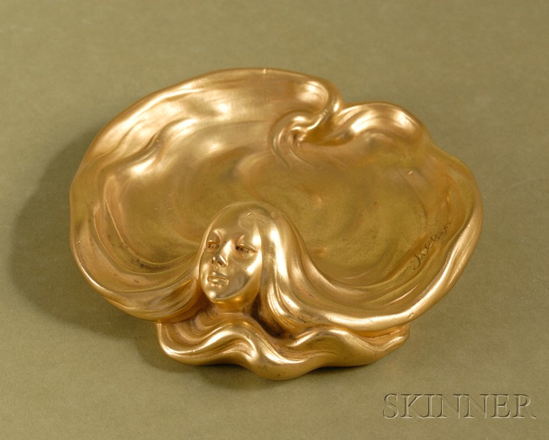 Appraisal: French Art Nouveau Gilt-bronze Pin Tray c - signed Silber