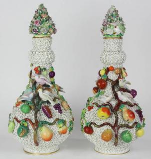 Appraisal: Pair of Meissen 'Snowball' floral decorated urns th century each