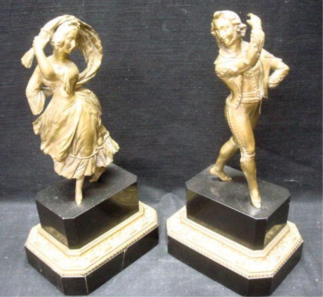 Appraisal: Bronze Figures on Black Bases Nice quality From a Park