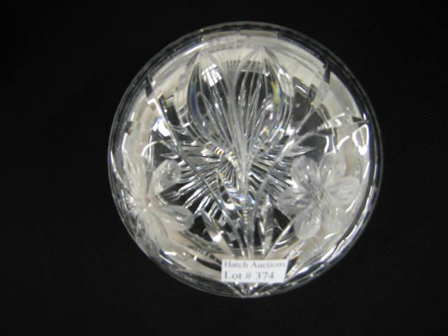 Appraisal: Cut Glass Dresser Box or Powder Jar butterfly floral silverplate