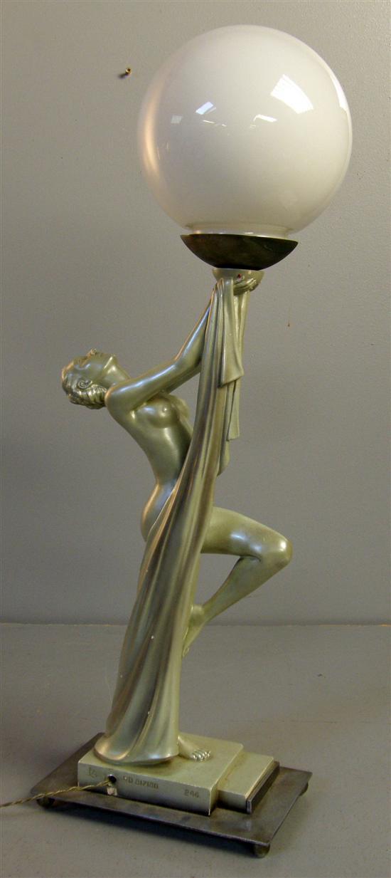 Appraisal: Plaster Art Deco figural lamp of a female figure holding