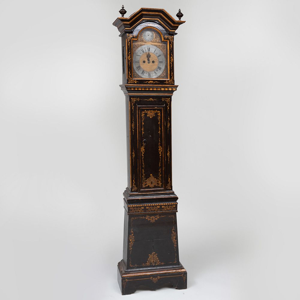 Appraisal: Swedish Black Lacquer and Parcel-Gilt Tall Case Clock Dial signed