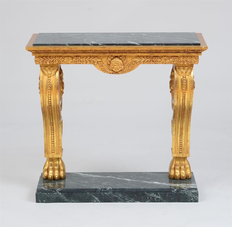 Appraisal: SWEDISH NEOCLASSICAL STYLE GILTWOOD CONSOLE With an inset verde antico