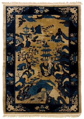 Appraisal: Chinese rug pagodas and figures in exterior landscapes on ivory