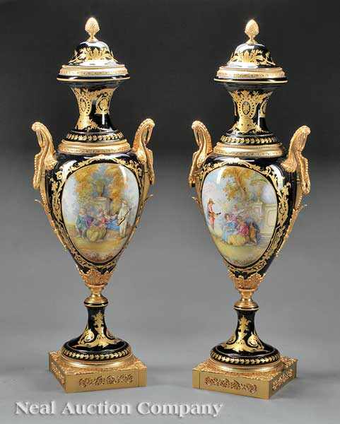 Appraisal: A Pair of Large Gilt and Polychrome Porcelain and Bronze-Mounted