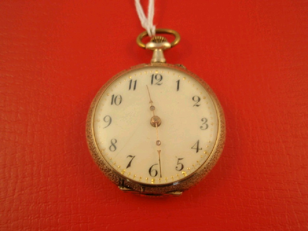 Appraisal: A ct gold continental open faced fob watch with floral