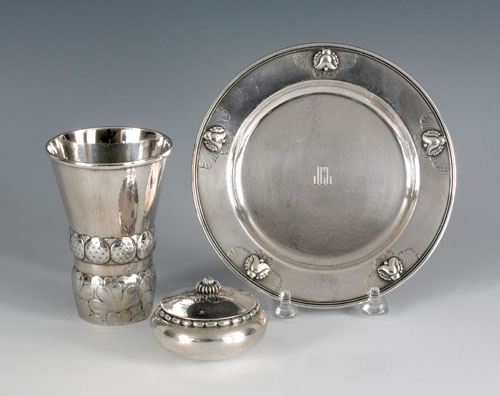 Appraisal: Georg Jensen sterling silver beaker tray and dresser box approx