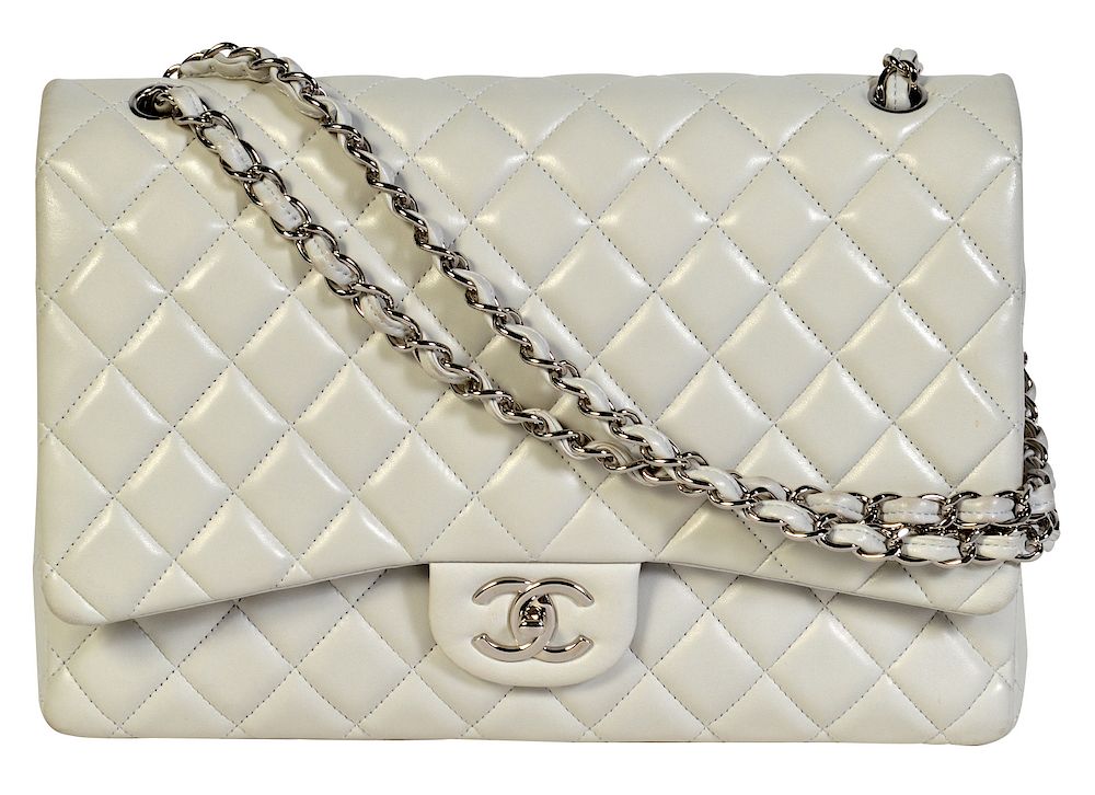 Appraisal: Jumbo CHANEL Grey Lambskin Flap Bag Chanel jumbo flap bag