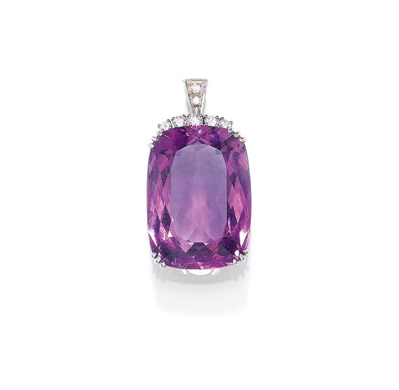 Appraisal: AMETHYST AND DIAMOND PENDANT ca White gold Elegant pendant of