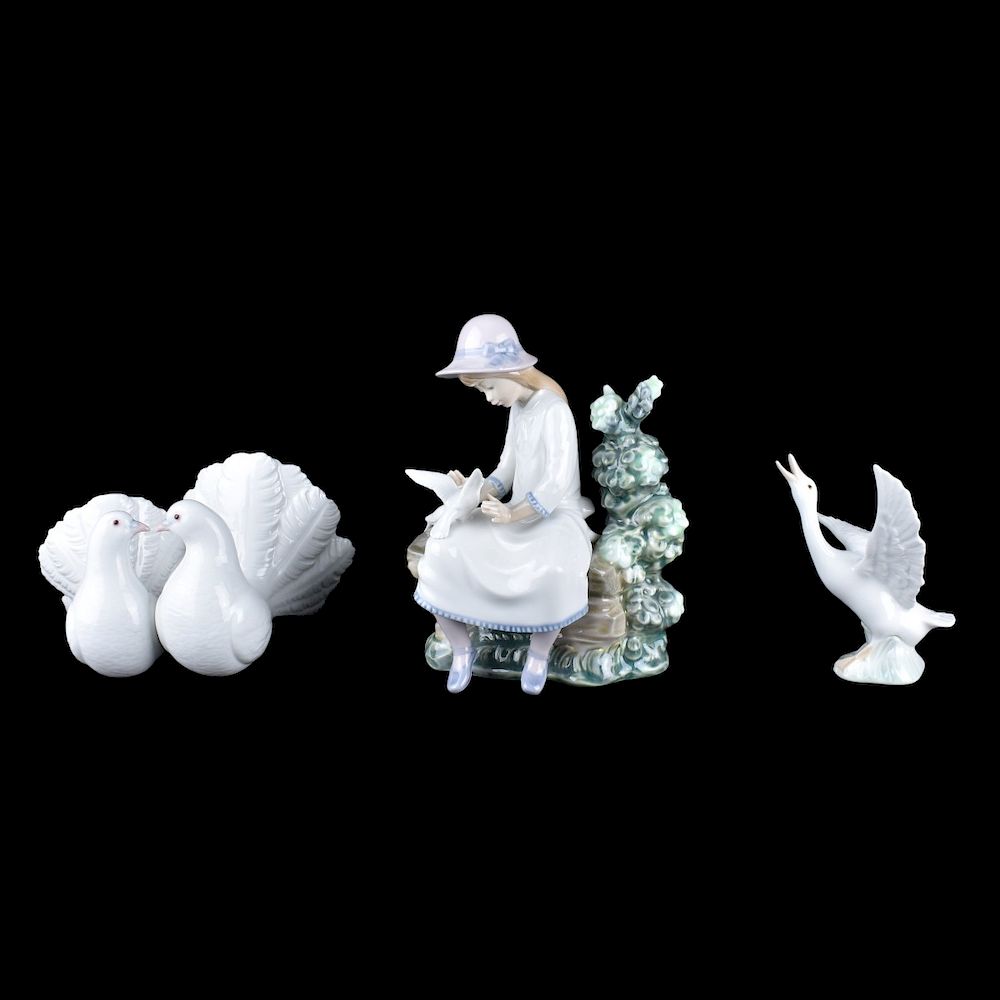 Appraisal: Three Lladro Glazed Porcelain Figurines Grouping of Three Lladro Glazed