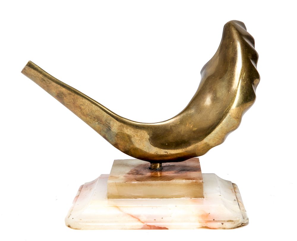 Appraisal: Judaica Mid-Century Modern Bronze Shofar Sculpture Judaica mid-century modern bronze