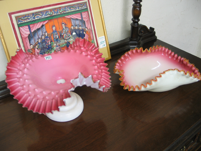 Appraisal: TWO VICTORIAN CASED GLASS RUFFLED BOWLS One is a compote