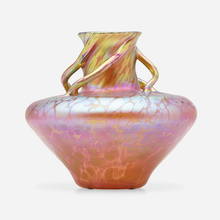 Appraisal: Loetz PH NOMEN VASE WITH HANDLES GRE Austria c hand-blown