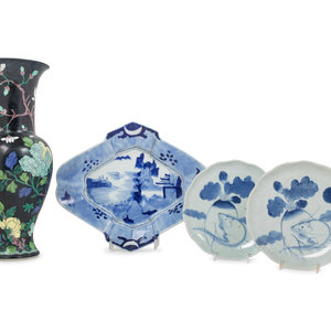 Appraisal: Three Japanese Porcelain Articles and a Chinese Export Porcelain Vase