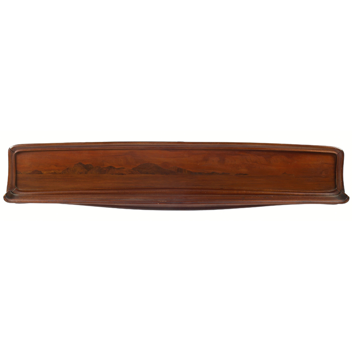 Appraisal: Christian Knag wall shelf c Norway walnut with inlaid landscape