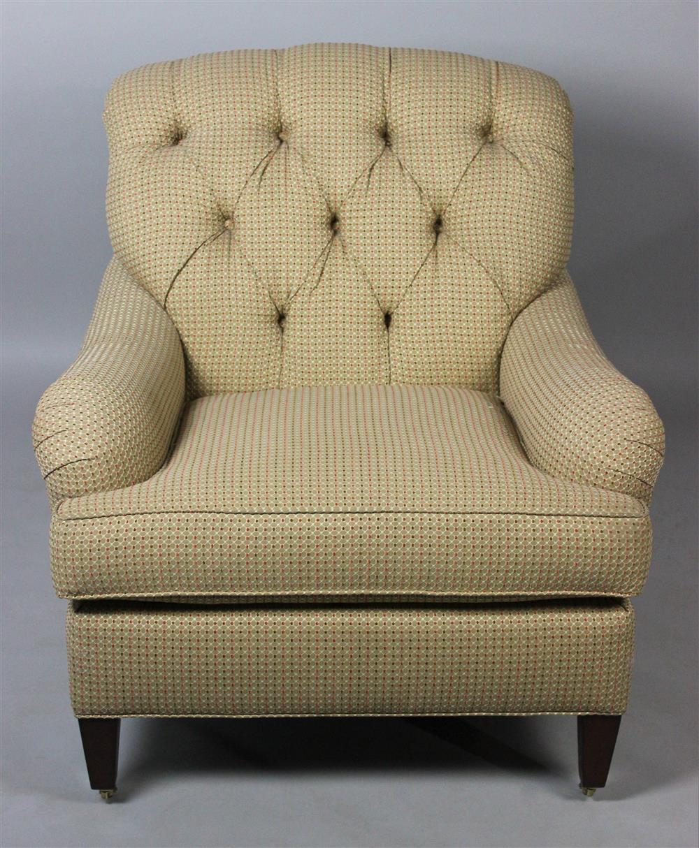 Appraisal: GEORGE SMITH STYLE MAHOGANY UPHOLSTERED CLUB CHAIR WITH UNMATCHED OTTOMAN