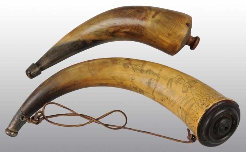 Appraisal: Lot of Period Engraved Powder Horns Condition Good Size Largest