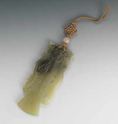 Appraisal: Chinese Carved Jade Archaic Style Pendent Translucent green yellow jade