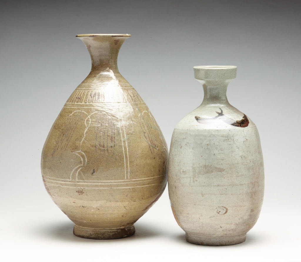 Appraisal: TWO KOREAN POTTERY BOTTLES Most likely Joseon dynasty late th-late