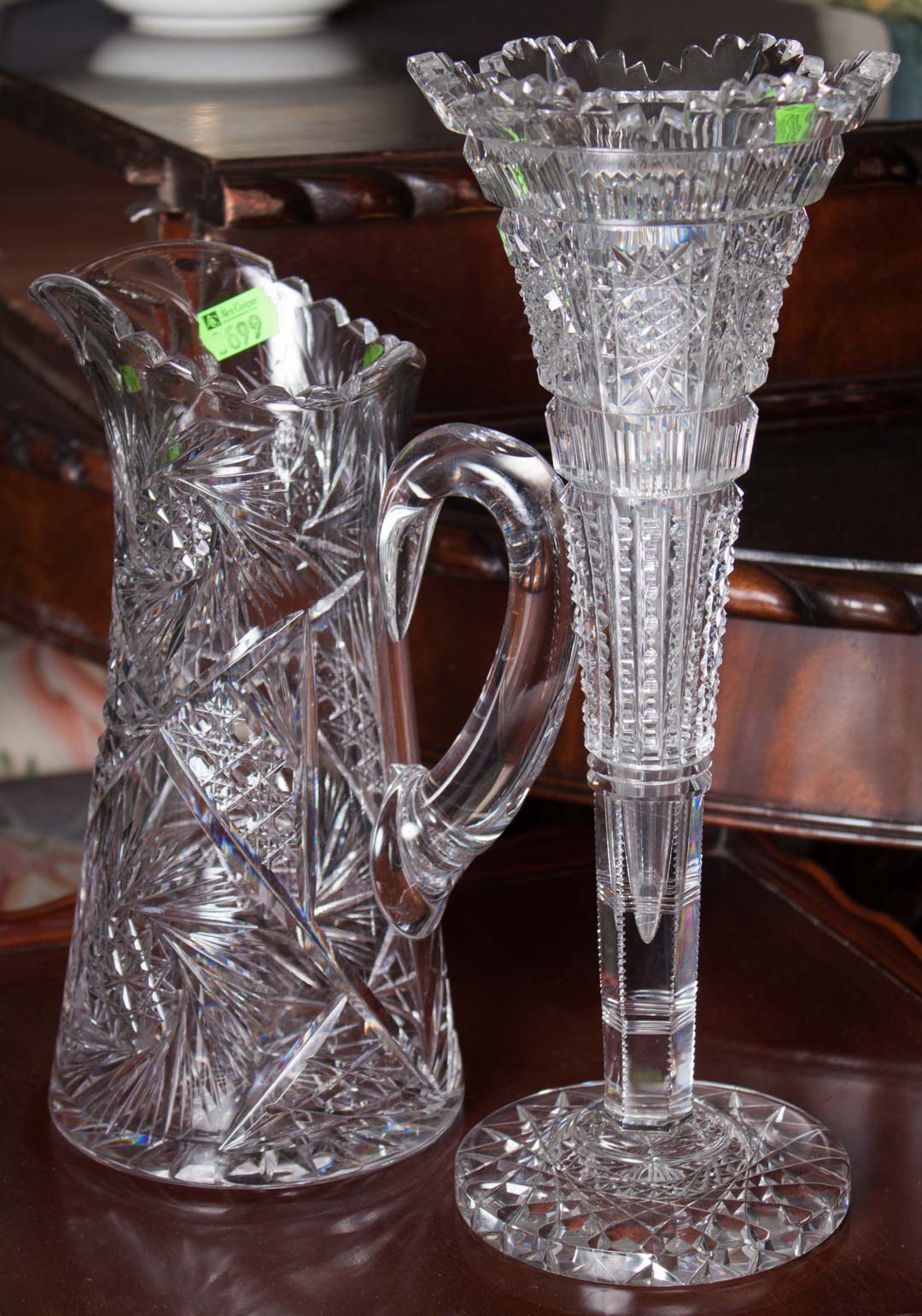 Appraisal: Cut glass vase and pitcher