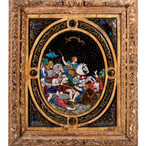 Appraisal: A Limoges Enamel Plaque th th Century depicting a battle