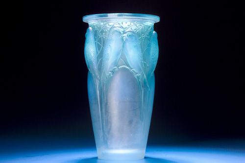 Appraisal: R LALIQUE Vase Ceylan opalescent with blue green patina ca