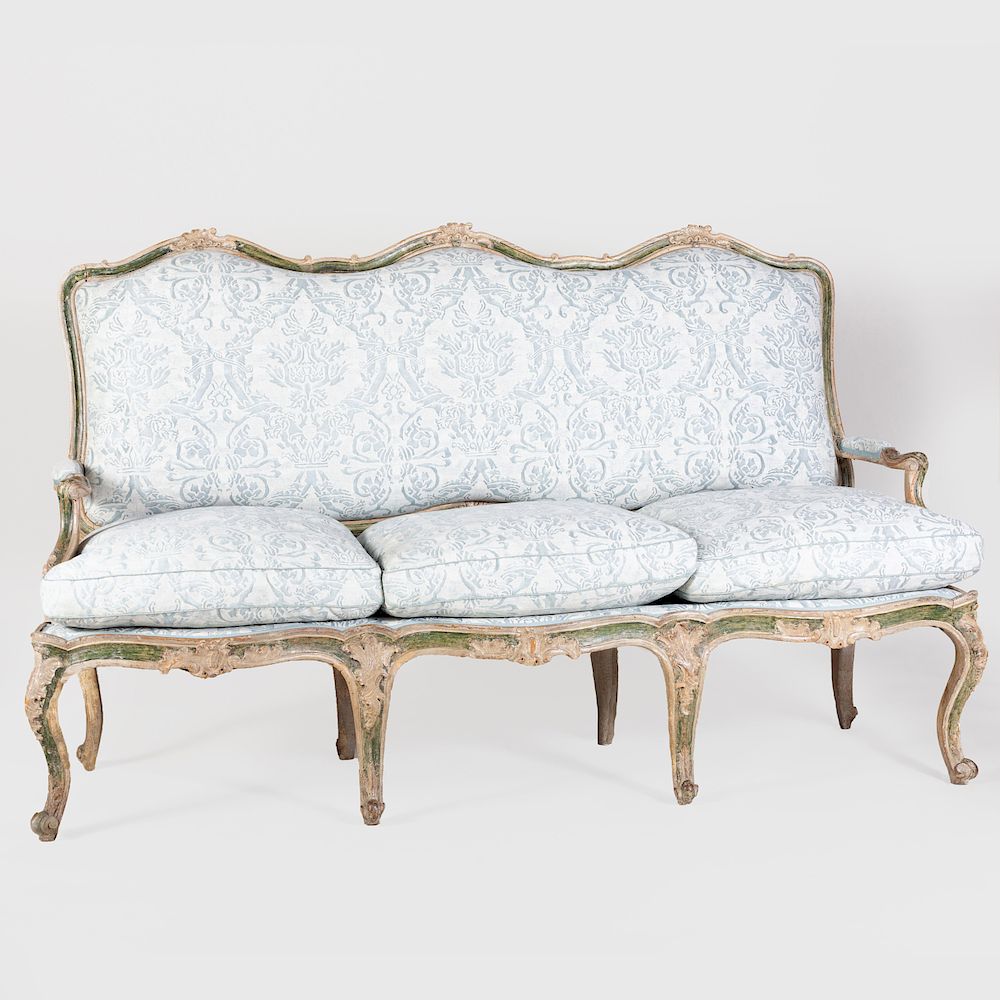 Appraisal: North Italian Rococo Cream and Green Painted Sofa Probably Piedmont