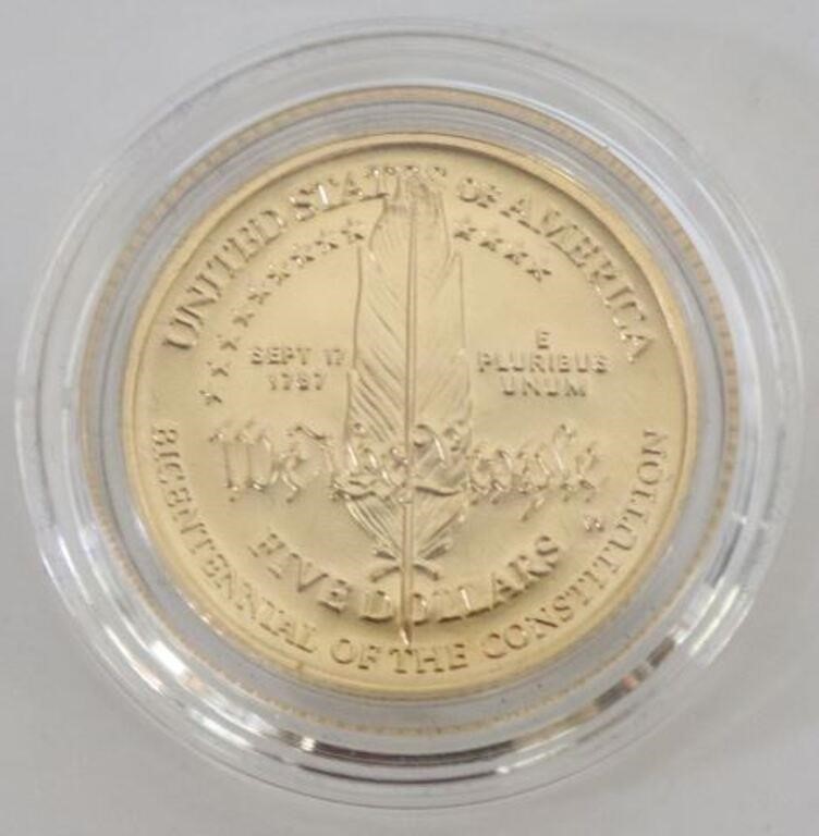 Appraisal: U S Constitution Coins Gold Five Dollar Coin minted at