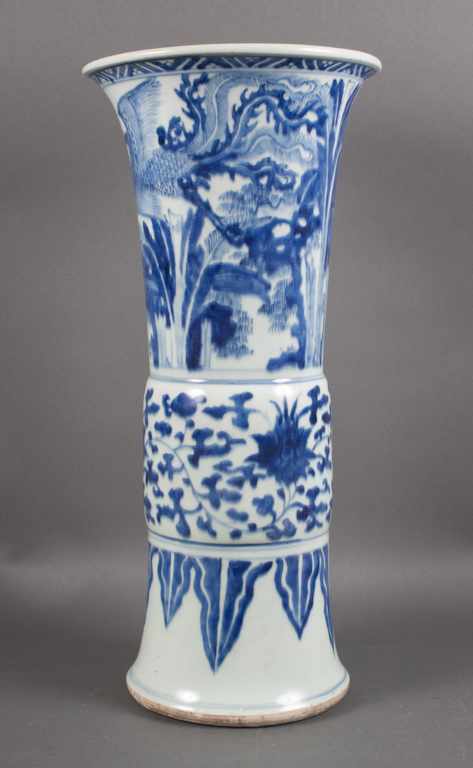 Appraisal: Chinese Export blue and white porcelain ku-form vase with dragon