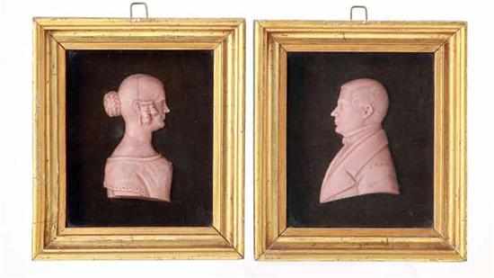 Appraisal: Pair American wax portraits of lady and gentleman th century