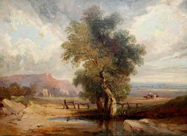 Appraisal: TH CENTURY ENGLISH SCHOOLView of a pond with trees in