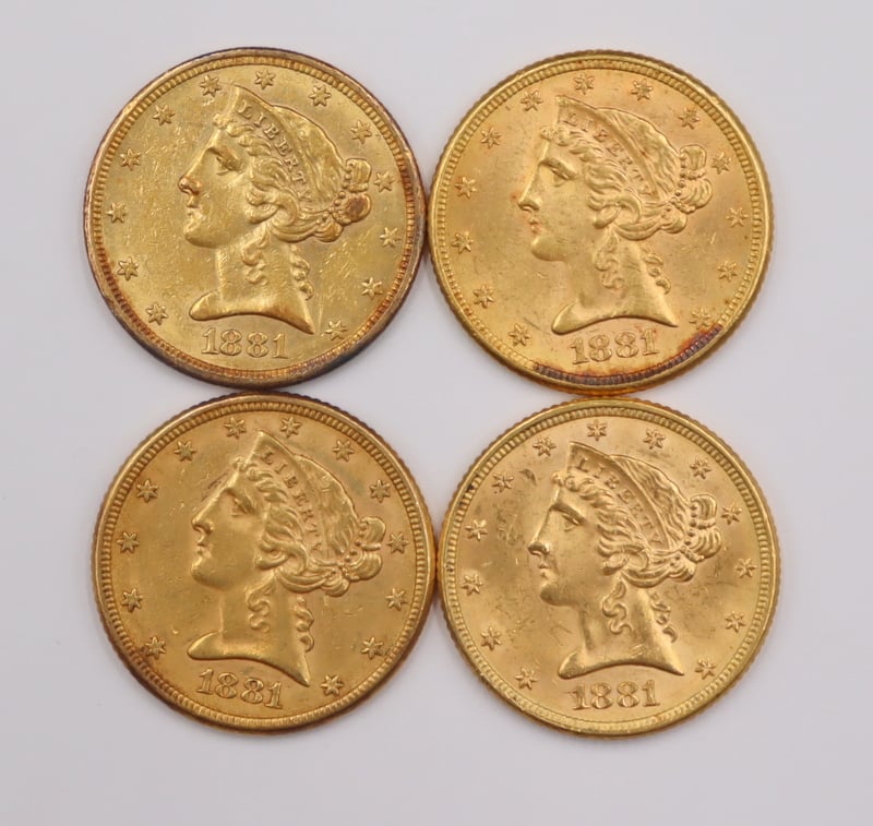 Appraisal: NUMISMATICS LIBERTY HEAD HALF EAGLE Gold Coins Comprised of Philadelphia