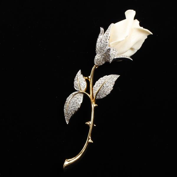 Appraisal: Jomaz GIANT Gold Tone Rose flower brooch pin with pave