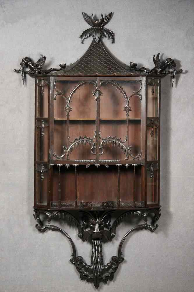 Appraisal: WALL CURIO CABINET - Mid th c English Chippendale carved