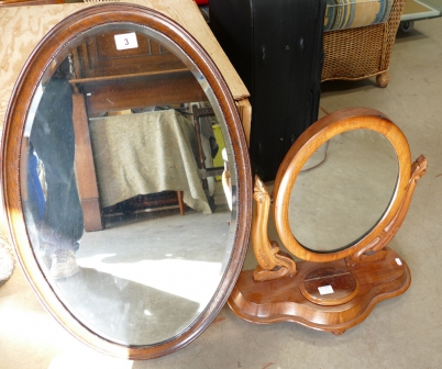 Appraisal: Oval mirror and dressing table mirror on stand