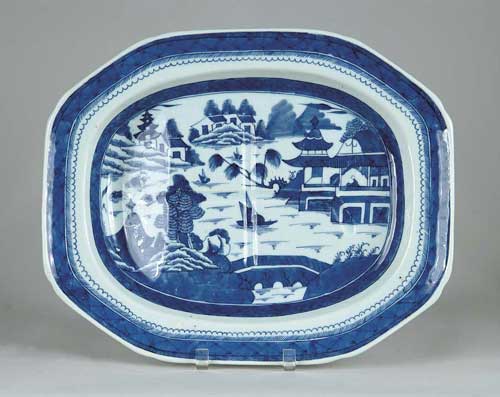 Appraisal: DEEP BLUE AND WHITE CANTON WELL AND TREE PLATTER Cut