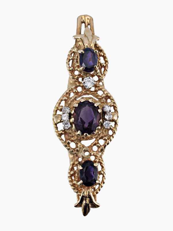 Appraisal: K GOLD AMETHYST AND DIAMOND PENDANT K yellow gold pendant