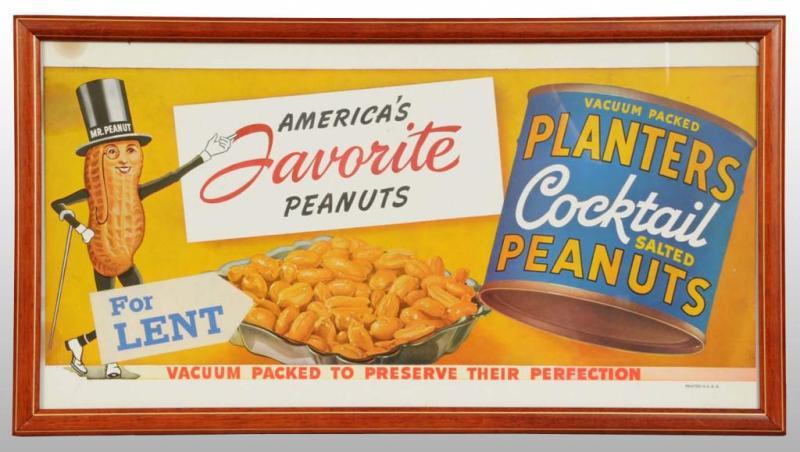 Appraisal: Cardboard Planters Peanut Trolley Sign for Lent Description Framed and