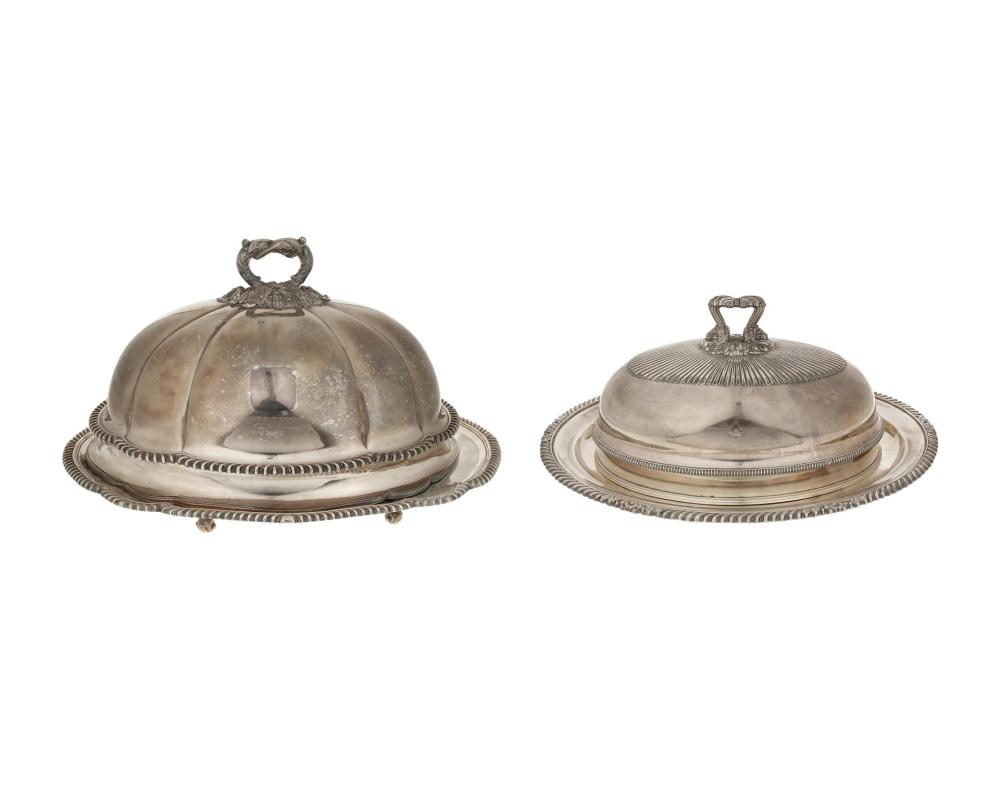 Appraisal: Two English silver game domes Two pieces A large Georgian