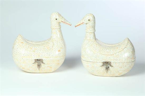 Appraisal: TWO DUCK SHAPED BOXES India th century Carved hardwood forms